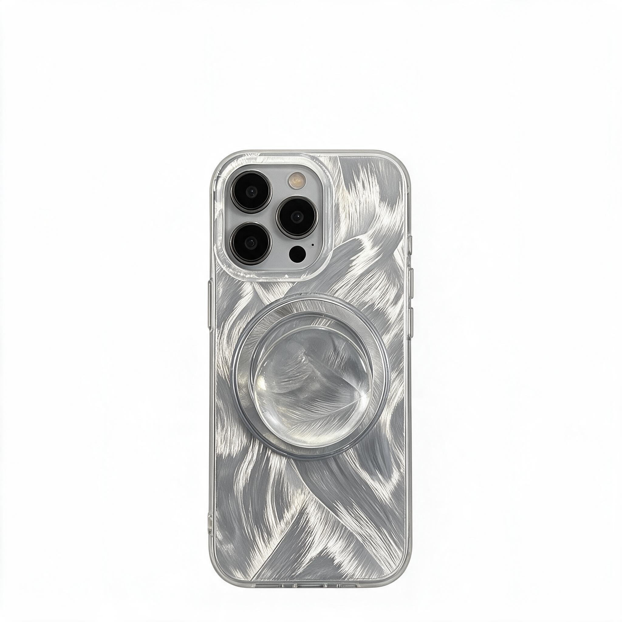 Chromahome Silver Feather Glass Magnetic Stand Phone Case