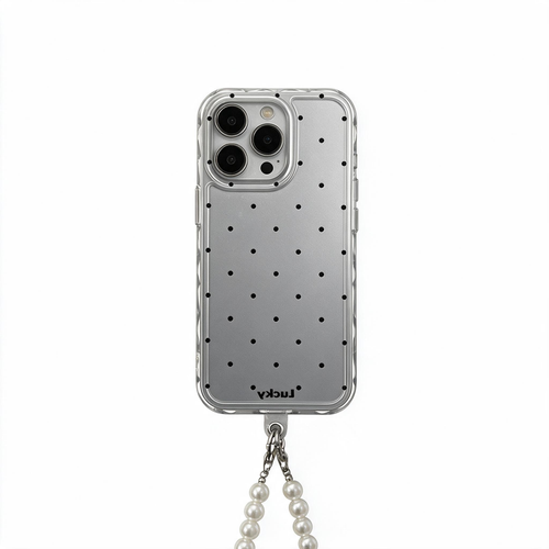 Chromahome Vintage Silver-Black Polka Dot Pearl Chain iPhone Case