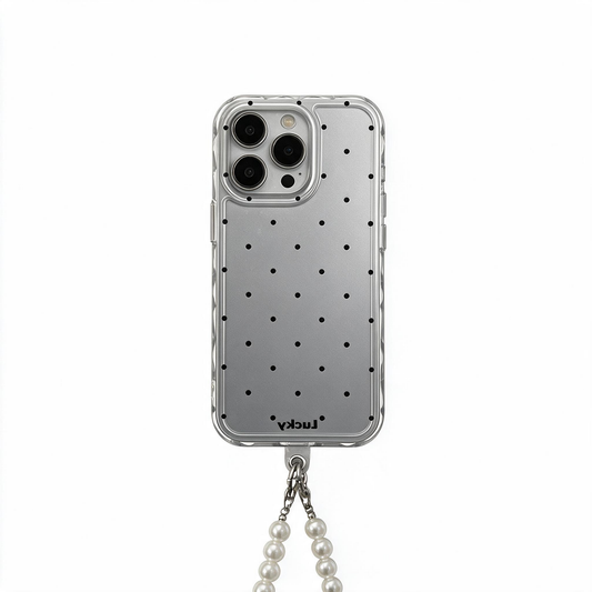 Chromahome Vintage Silver-Black Polka Dot Pearl Chain iPhone Case
