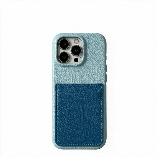 Chromahome Light Blue and Dark Blue Card Slot Case with Lychee Pattern for iPhone