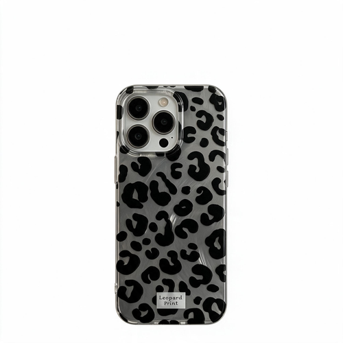 Chromahome Feather Black Leopard Print Label Phone Case