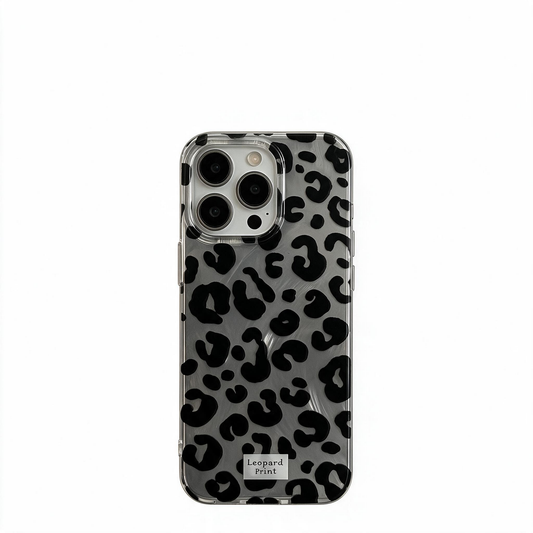 Chromahome Feather Black Leopard Print Label Phone Case