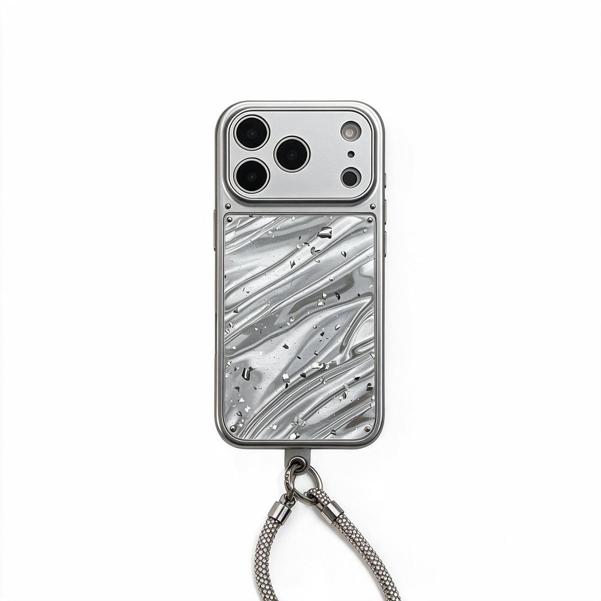 Chromahome Silver Water Ripple Diamond Lanyard for Apple Phone Case